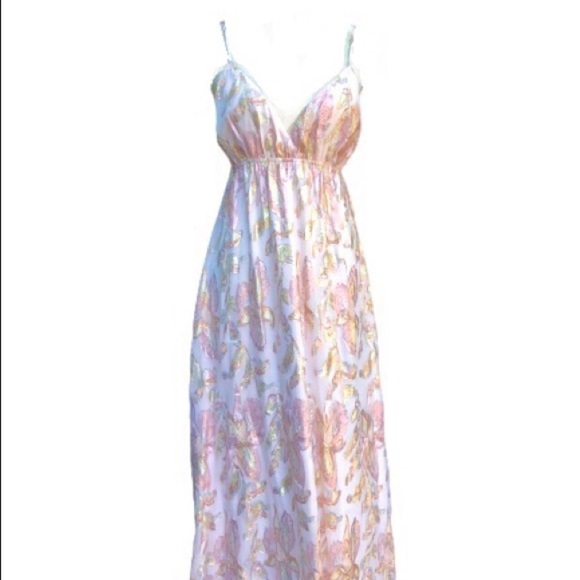 NWT A LAPLAGE EMBROIDERED SILK METALLIC MAXI DRESS - Picture 4 of 10